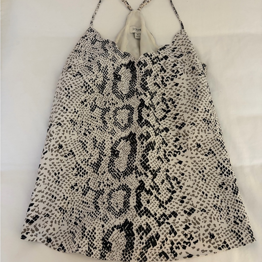J Crew Racer back Black and Cream Snake Print Camisole
